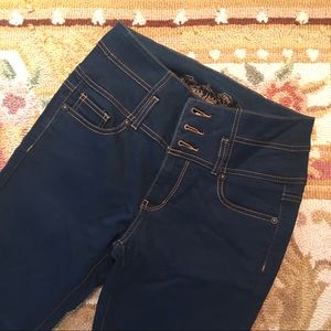 High waist stretch skinny dark wash jean denim wax